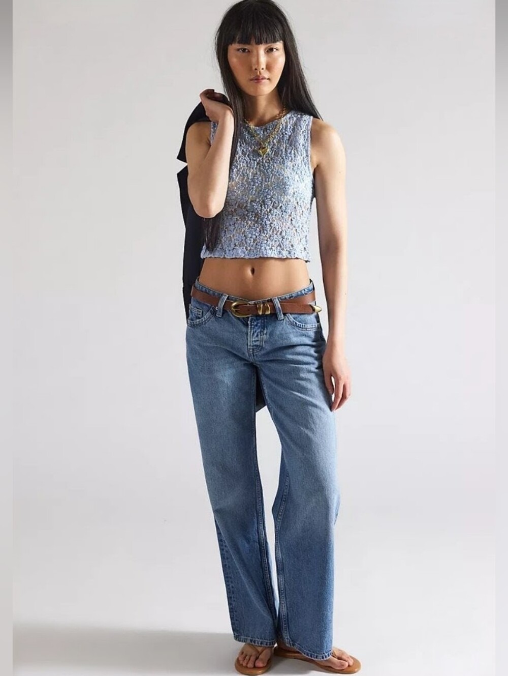 Free People XS Blue Lace Knit Crop Top & Midi Skirt Set Boho Cottagecore - Picture 14 of 16